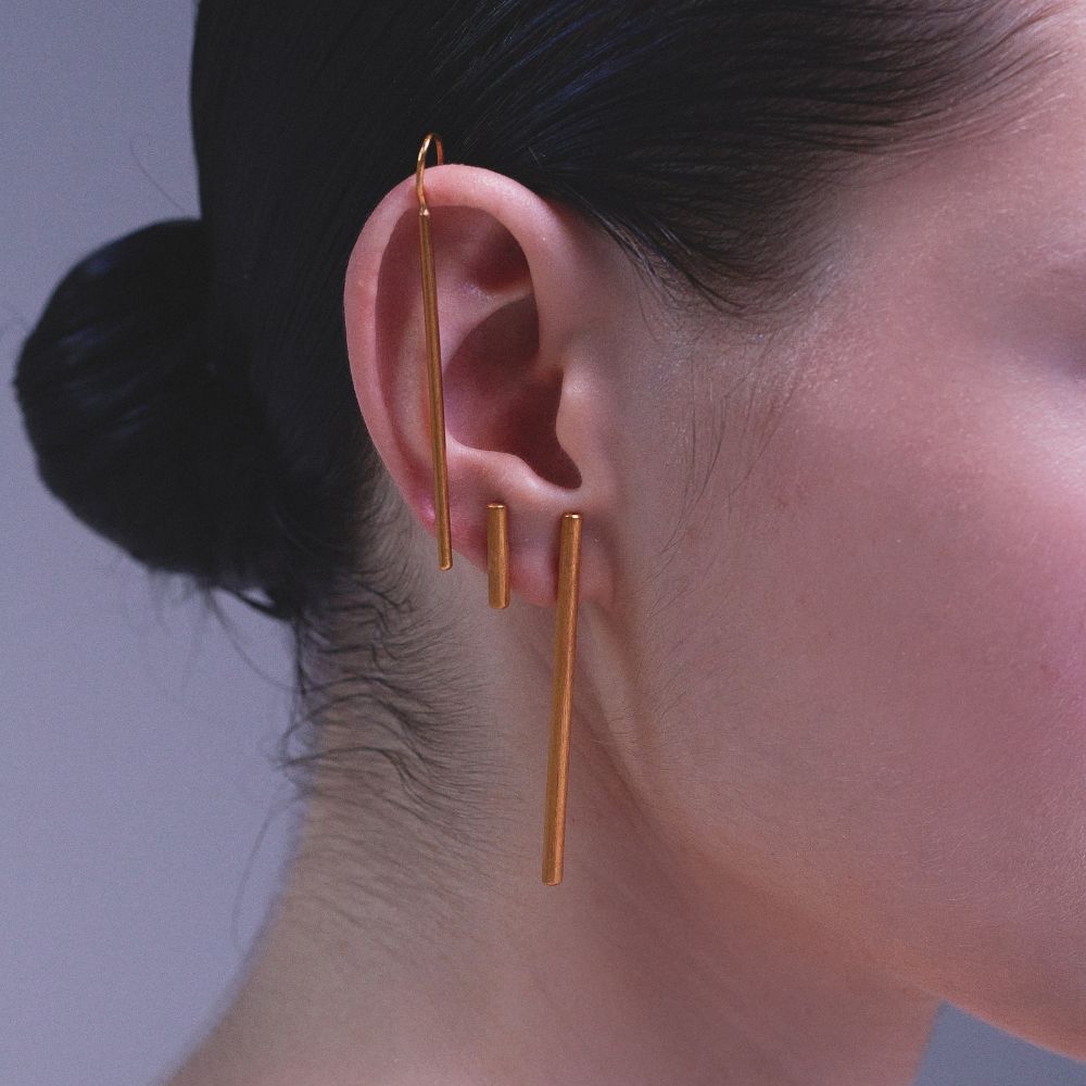 ARETES ASTREA MAXI MUJER BAÑO EN ORO 24 KILATES ESTILO MODERNO MINIMALISTA 